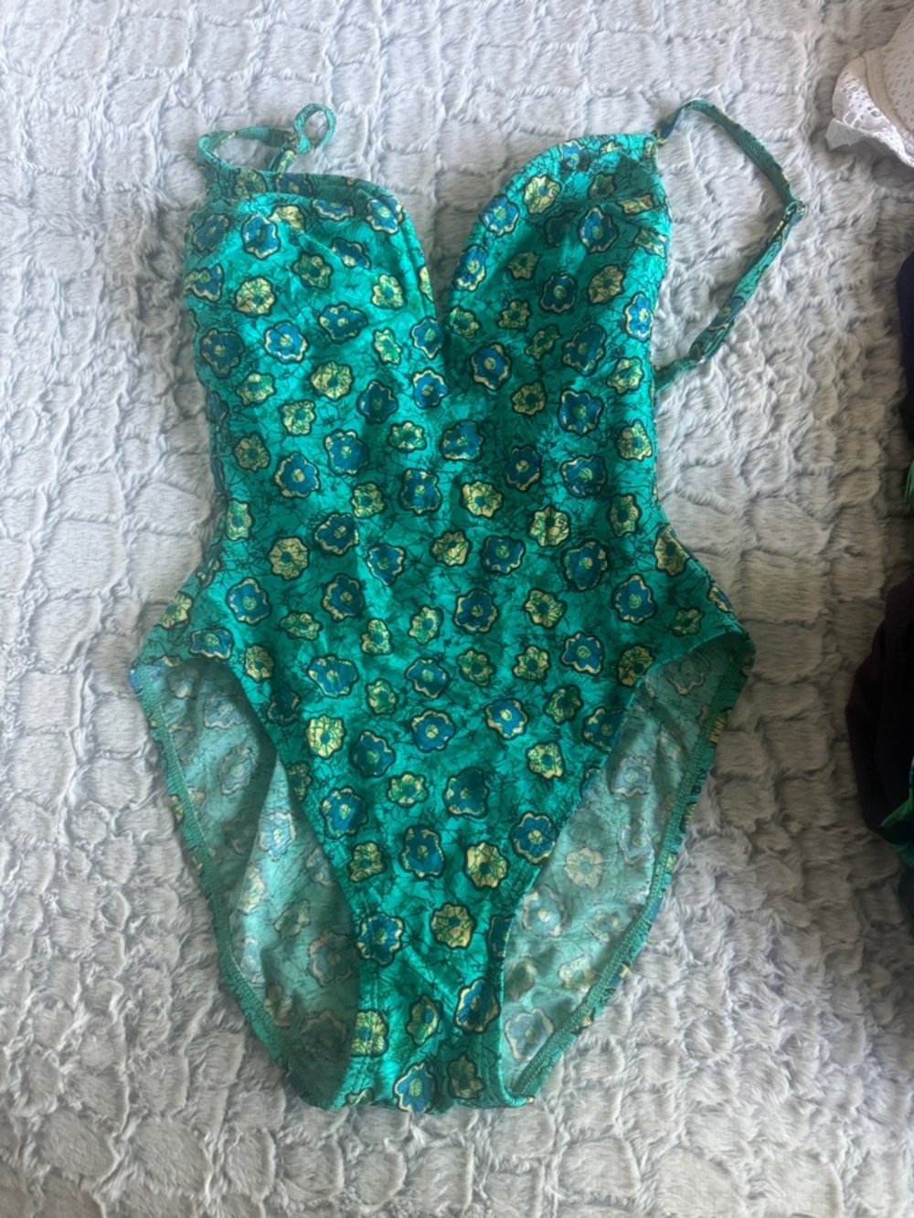 Green Floral One-Piece Swimsuit with V-Neck